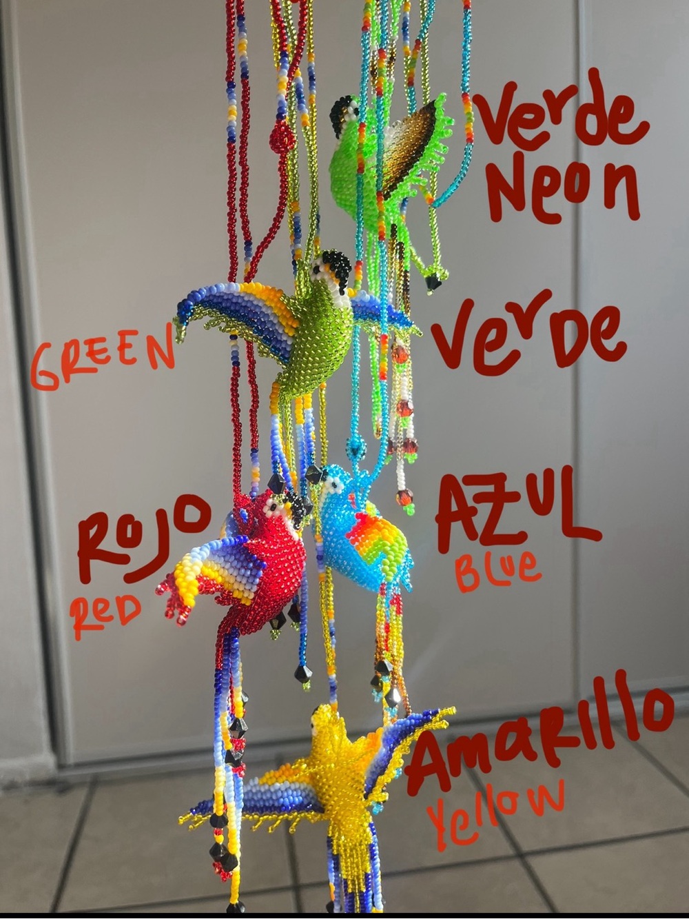 Scarlet Macaw Beads Necklace Colorful Tropical Bird Jewelry Handmade Colombian - Picture 1 of 8